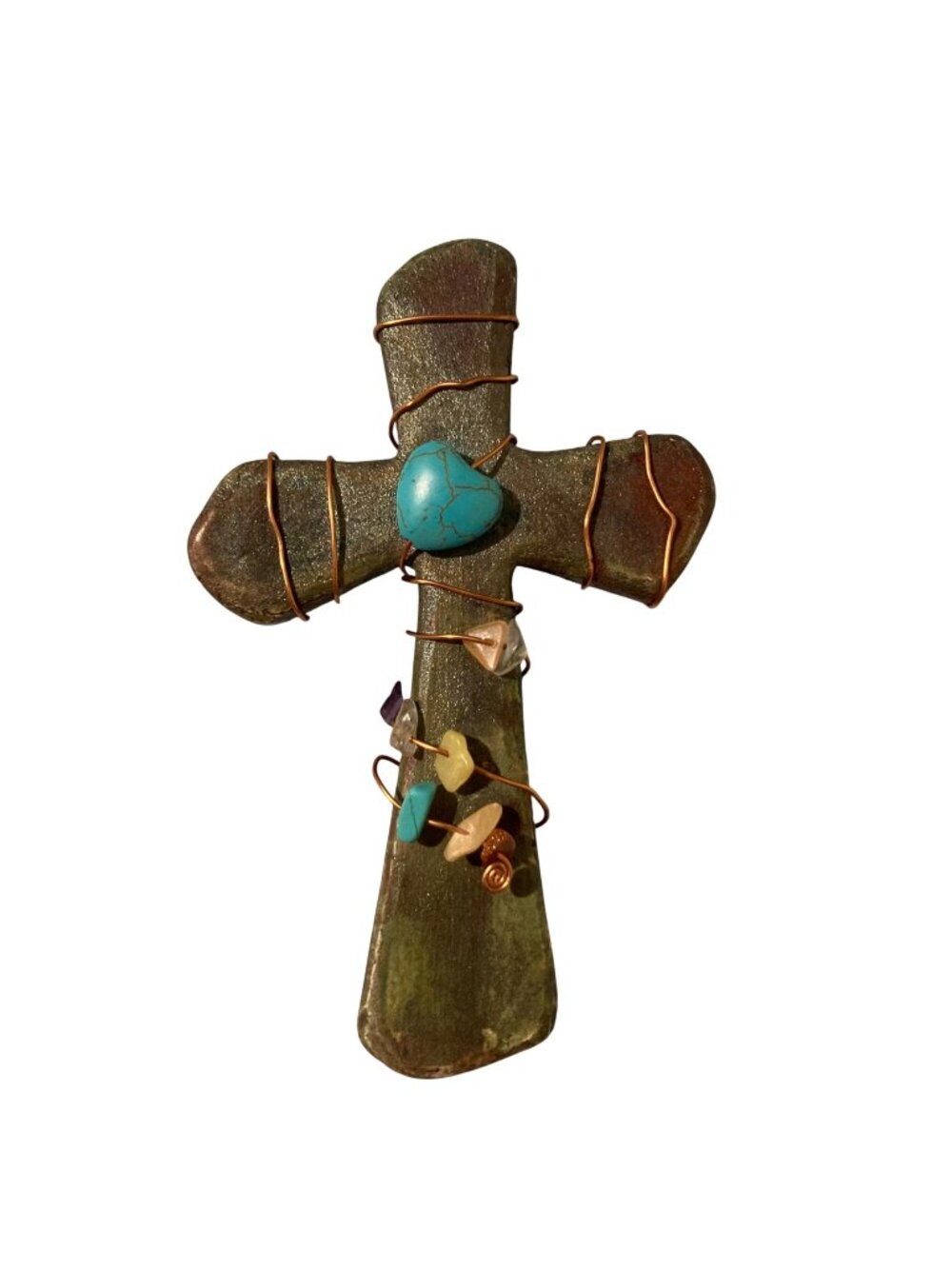 Jeremy Diller Raku Pottery Cross With Beaded Embellishments